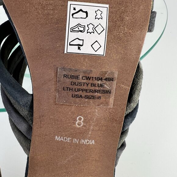 Crevo Rubie knotted Heel Sandals Suede Leather Strap Blue Gray slip on - Picture 9 of 10